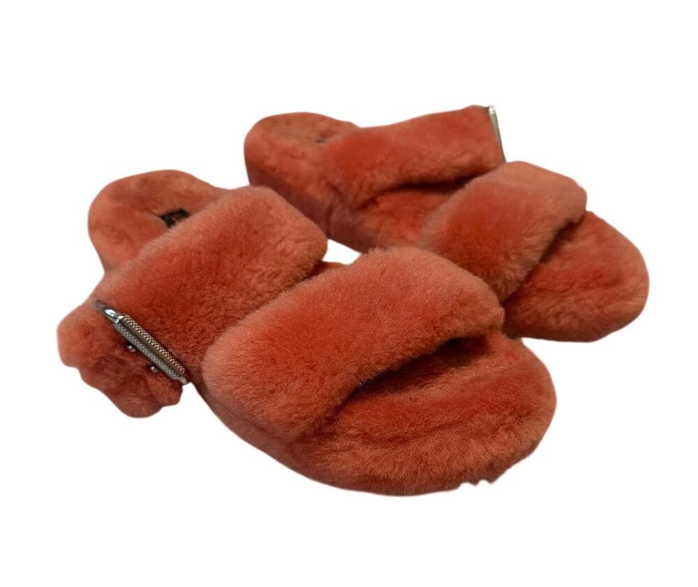 UGG Fuzz Yeah Mariposa Coral Shearling Slide Slipper 9 1104662